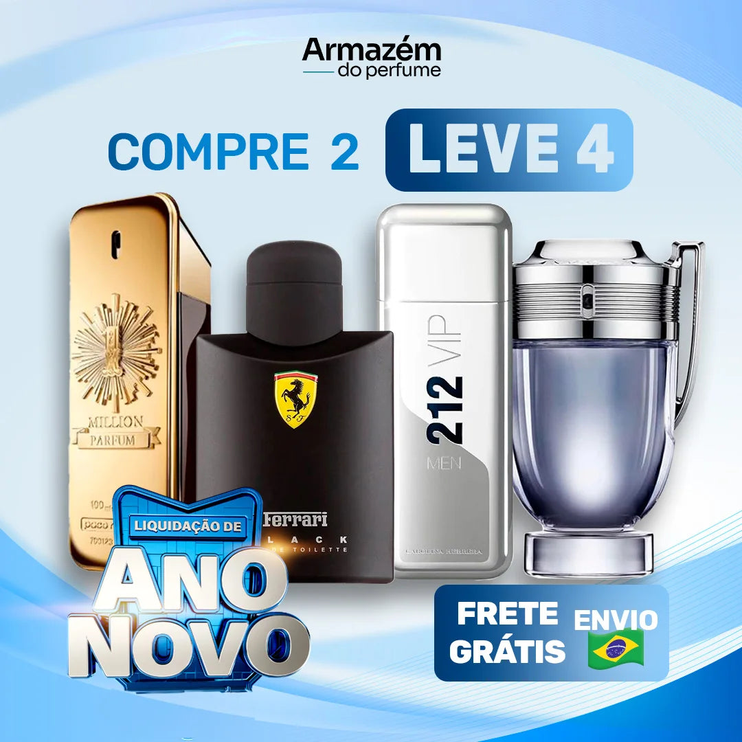 4 Perfumes Masculinos (100ml) - 1 Million | Ferrari Black | 212 VIP NYC | Invictus (5 Anos Armazém do Perfume)