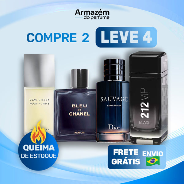 4 Perfumes Masculinos TESTER (100ml) -  L’eau D’issey | Bleu de Chanel | 212 VIP Black | Sauvage (5 Anos Armazém do Perfume)